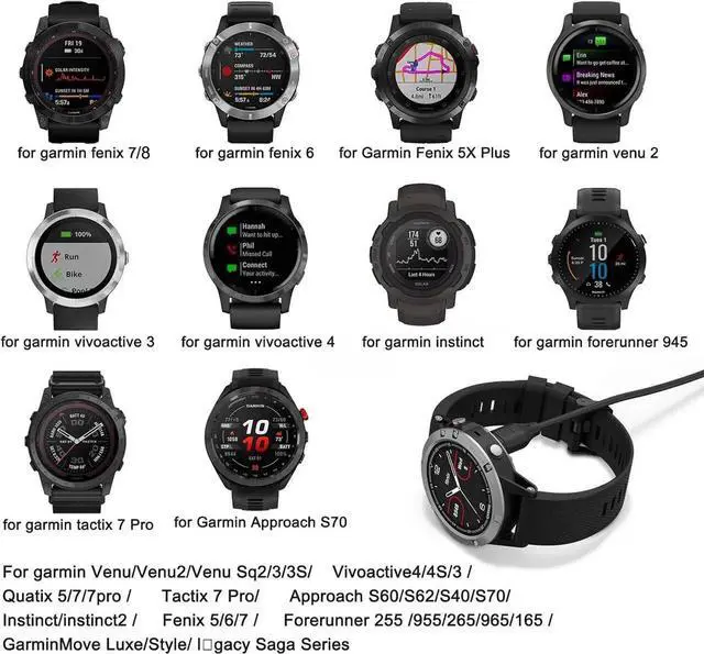 Alt view image 4 of 7 - 2 Packs USB C Charger Compatible with Garmin Watch Charger, Charging Cable for Garmin Watch Fenix 8 7 7S 7X 6 6S 6X 5 5S Plus, Forerunner 245 945,Instinct,Vivoactive 4 4S 3,Venu,3.3FT/1M