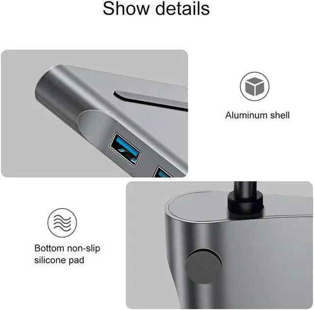 Alt view image 2 of 7 - 12 in 1 USB C Type Hub Adapter Multi Port Triple Display Dongle Type-C to Dual HDMI VGA USB 3.0 PD Charging SD/TF Card Reader Gigabit Ethernet MacBook DELL LenovoHP other Type C laptops