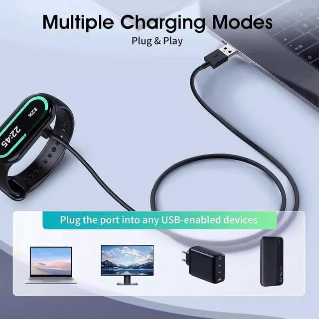 Alt view image 2 of 7 - 2 Pack Charger Compatible with Redmi Watch 5/4/Watch 3 Active/Watch 3 lite, 3.3Ft Portable Charging Cable for Xiaomi Smart Band 9/9 pro/8/8 Pro/Active, White and Black