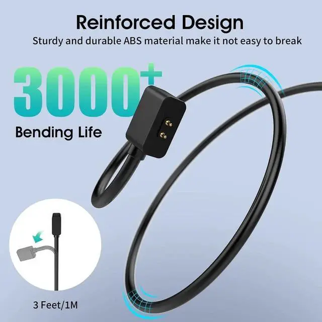 Alt view image 4 of 7 - 2 Pack Charger Compatible with Redmi Watch 5/4/Watch 3 Active/Watch 3 lite, 3.3Ft Portable Charging Cable for Xiaomi Smart Band 9/9 pro/8/8 Pro/Active, White and Black