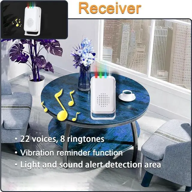 Alt view image 2 of 7 - Motion Sensor Detector Door Chime for Business Store Entry Alert, Welcome Buzzer Monitor Doorbell Alarm for Home Elderly, LED Indicators & Vibration (2 Sensor & 1 Receiver)