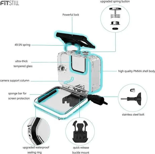 Alt view image 3 of 7 - 148FT/40M Underwater Waterproof Protective Case Shell Compatible for GoPro Hero 2018/7/6/5 Black,Monopod Floating Hand Grip Selfie Stick for Go Pro Hero7 Hero6 Hero5 Black Accessories Kit