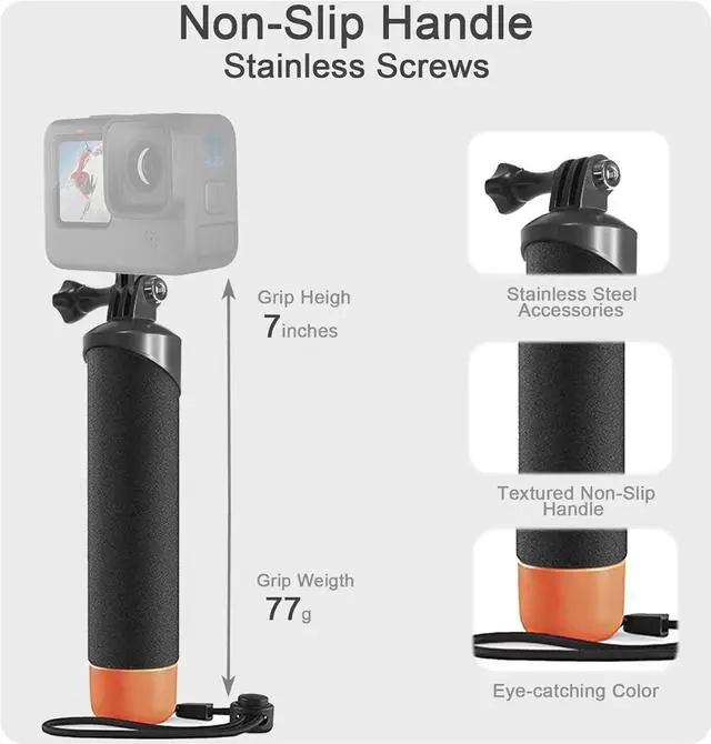 Alt view image 6 of 7 - 148FT/40M Underwater Waterproof Protective Case Shell Compatible for GoPro Hero 2018/7/6/5 Black,Monopod Floating Hand Grip Selfie Stick for Go Pro Hero7 Hero6 Hero5 Black Accessories Kit