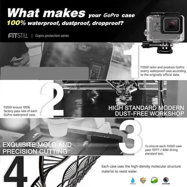 Alt view image 7 of 7 - 148FT/40M Underwater Waterproof Protective Case Shell Compatible for GoPro Hero 2018/7/6/5 Black,Monopod Floating Hand Grip Selfie Stick for Go Pro Hero7 Hero6 Hero5 Black Accessories Kit