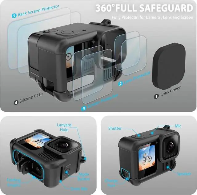 Alt view image 4 of 7 - Accessories Kit for GoPro Hero 13 Black 60M Waterproof Housing Case with Underwater Float Handle Silicone Sleeve Lens Cap Screen Protectors Dive Filters Anti-Fog Inserts Carrying Case