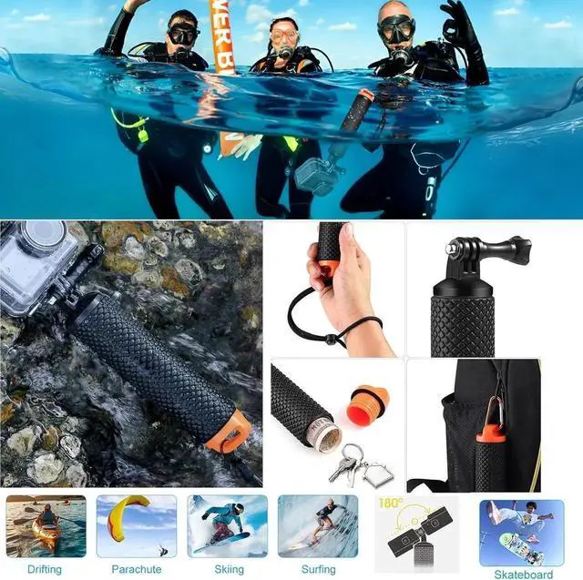 Alt view image 2 of 7 - Accessories Kit for GoPro Hero 13 Black 60M Waterproof Housing Case with Underwater Float Handle Silicone Sleeve Lens Cap Screen Protectors Dive Filters Anti-Fog Inserts Carrying Case