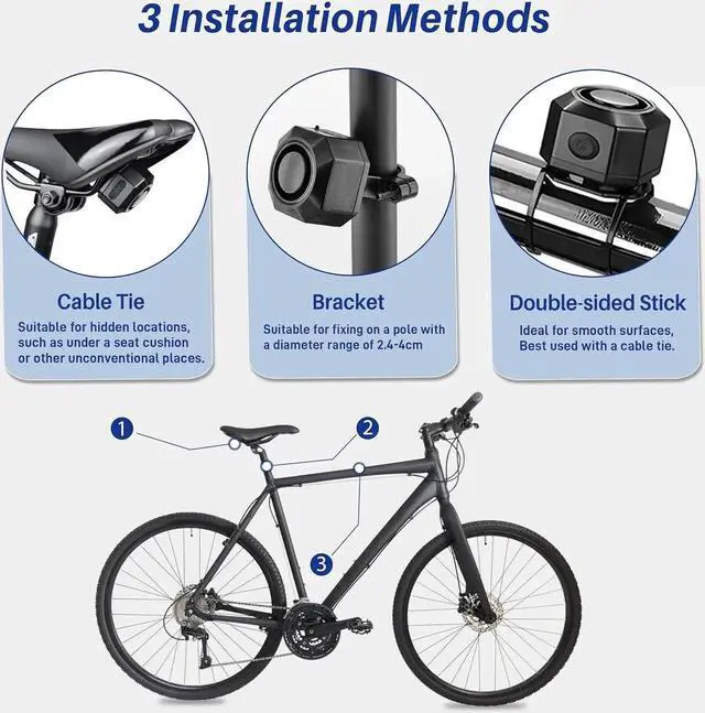 Alt view image 6 of 6 - Bike Alarm USB Rechargeable with Mount, Motorcycle Alarm with Remote Motion,Wireless Bicycle Anti Theft System,Waterproof Vibration Alarm for Ebike Electric Bike Scooter Car