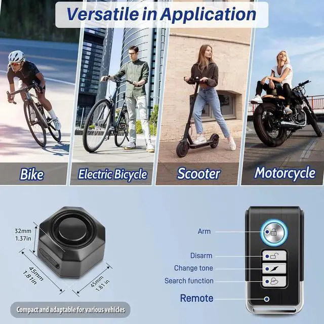 Alt view image 3 of 6 - Bike Alarm USB Rechargeable with Mount, Motorcycle Alarm with Remote Motion,Wireless Bicycle Anti Theft System,Waterproof Vibration Alarm for Ebike Electric Bike Scooter Car