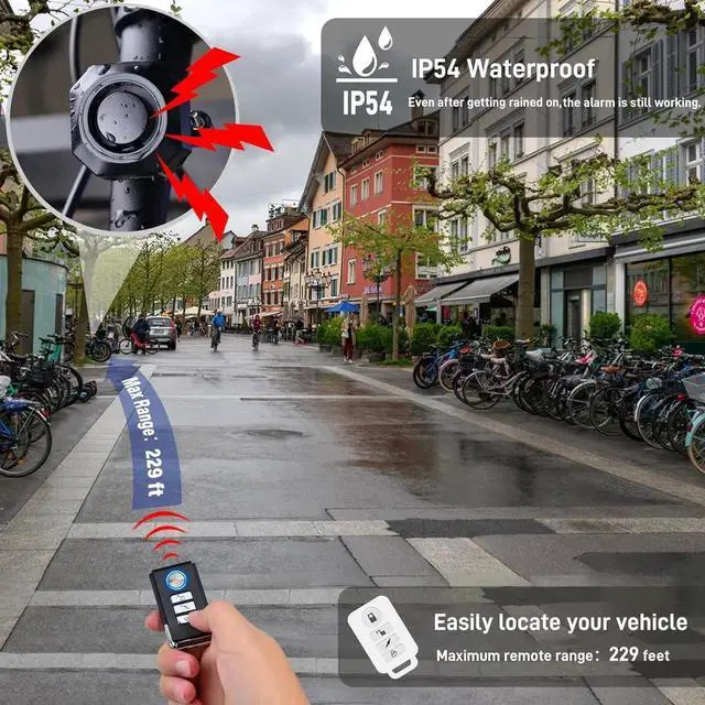 Alt view image 5 of 6 - Bike Alarm USB Rechargeable with Mount, Motorcycle Alarm with Remote Motion,Wireless Bicycle Anti Theft System,Waterproof Vibration Alarm for Ebike Electric Bike Scooter Car