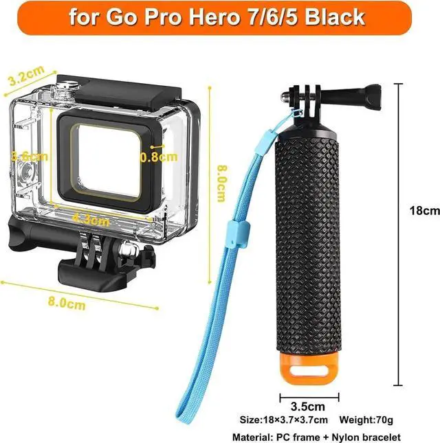 Alt view image 3 of 7 - Compatible for Go Pro Hero 7 6 5 Black Waterproof Housing Case 45M/147FT Protective Underwater Dive Case Shell with Cameras Handle Mount Accessories Kit