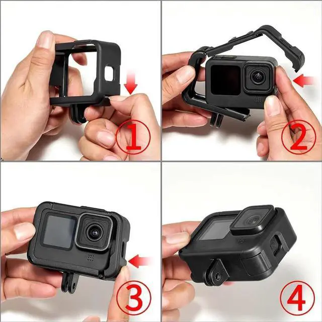Alt view image 2 of 7 - Protective Accessories Kit Frame Mount Housing Case Compatible with Go Pro Hero 13/12/11/10/9 Black, Vlog Cage with Cold Shoe Adapter &Side Cover&Lens Caps&Quick Pull Movable Socket and Screw