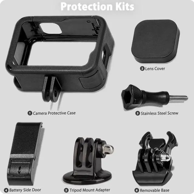 Alt view image 3 of 7 - Protective Accessories Kit Frame Mount Housing Case Compatible with Go Pro Hero 13/12/11/10/9 Black, Vlog Cage with Cold Shoe Adapter &Side Cover&Lens Caps&Quick Pull Movable Socket and Screw