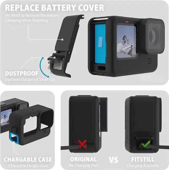 Alt view image 5 of 7 - Protective Accessories Kit Frame Mount Housing Case Compatible with Go Pro Hero 13/12/11/10/9 Black, Vlog Cage with Cold Shoe Adapter &Side Cover&Lens Caps&Quick Pull Movable Socket and Screw