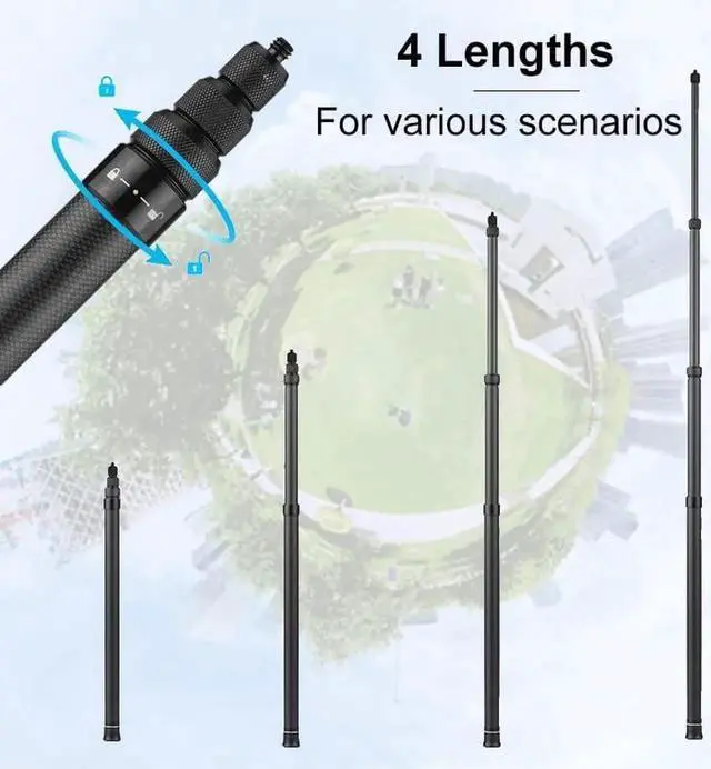 Alt view image 4 of 6 - Selfie Stick Pole Long for GoPro Hero 12 Insta360 (150cm/59 inch), Underwater Waterproof Carbon Fiber Extension Handheld Monopod for Go Pro Max Mini Hero 11 10 9 8 7, Insta 360, DJI Action, AKASO