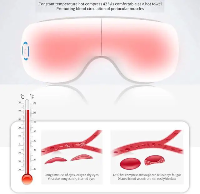 Alt view image 4 of 7 - Eye Massager with Heat, Heated Eye Mask with Bluetooth Music, Massages Eye Muscles, Eye Care Gift with 5 Massage Modes and 180° Folding Design, Gifts for Friend, Mom and Dad