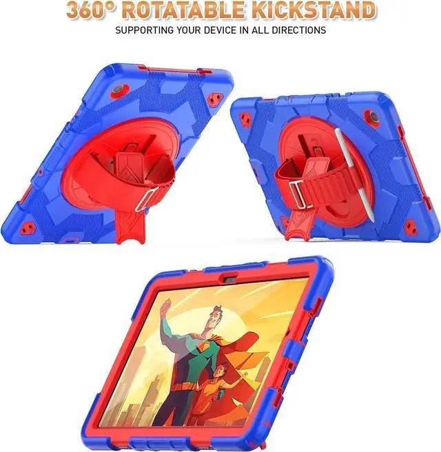 Alt view image 5 of 7 - Case for Galaxy Tab A9 Plus 11 inch (SM-X210/X216/X218 Case). Protective Tablet Cover with Screen Protector, 360° Rotating Stand, Hand & Shoulder Strap Blue