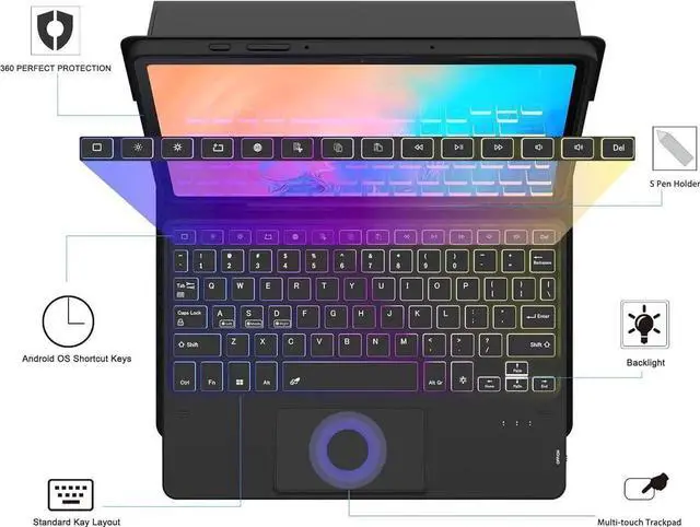 Alt view image 6 of 7 - Touchpad Keyboard case for iPad Air 11 Inch M3 M2 2025 2024 iPad Pro 11 Inch 2022 2021 2020 2018 iPad Air 5th 4th Gen 10.9 Bluetooth Keyboard Smart Cover with 7 Color Backlit Pen Holder Scr