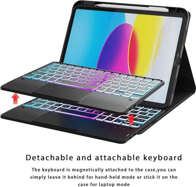 Alt view image 2 of 7 - Touchpad Keyboard case for iPad Air 11 Inch M3 M2 2025 2024 iPad Pro 11 Inch 2022 2021 2020 2018 iPad Air 5th 4th Gen 10.9 Bluetooth Keyboard Smart Cover with 7 Color Backlit Pen Holder Scr