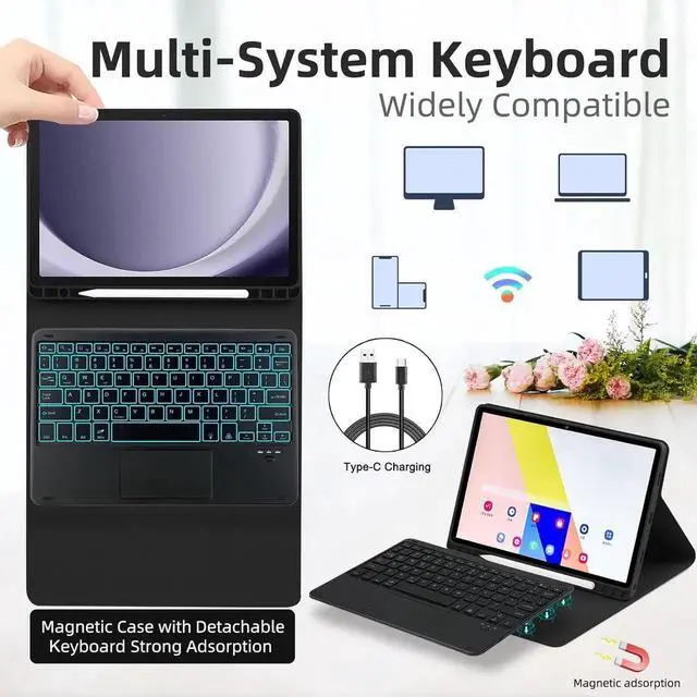 Alt view image 7 of 7 - Case with Trackpad Keyboard for Samsung Galaxy Tab A9 Plus 11 inch Model SM-X210/X215/X216/X218 with Smart Touchpad 7 Color Backlit Removable Keyboard Magnetic Case Cover