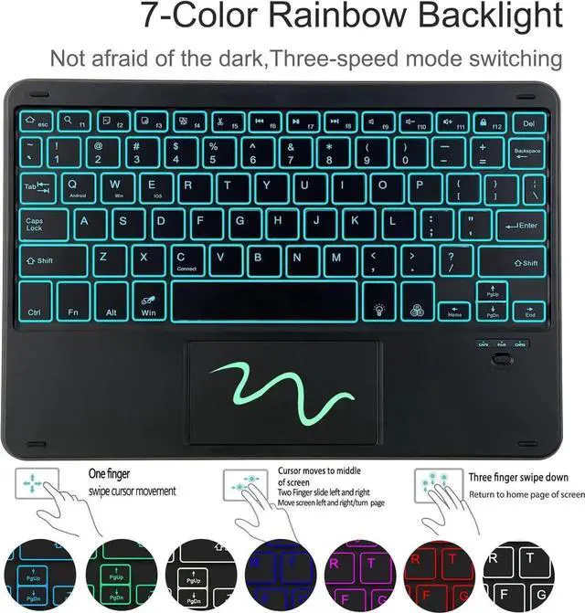 Alt view image 6 of 7 - Case with Trackpad Keyboard for Samsung Galaxy Tab A9 Plus 11 inch Model SM-X210/X215/X216/X218 with Smart Touchpad 7 Color Backlit Removable Keyboard Magnetic Case Cover