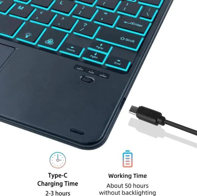 Alt view image 4 of 7 - Case with Trackpad Keyboard for Samsung Galaxy Tab A9 Plus 11 inch Model SM-X210/X215/X216/X218 with Smart Touchpad 7 Color Backlit Removable Keyboard Magnetic Case Cover