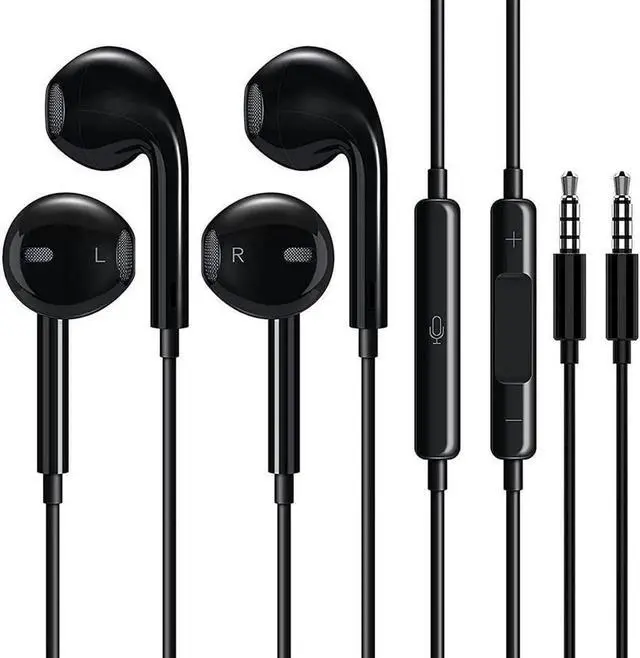 Main image of 2 Pack Headphones Wired Half in-Ear Wired Earbuds Bass Standereo Built-in Call Control Button Earphones Compatible with MP4 MP3 iPhone 6 6S iPod iPad Android All 3.5mm Plug Audio Devices