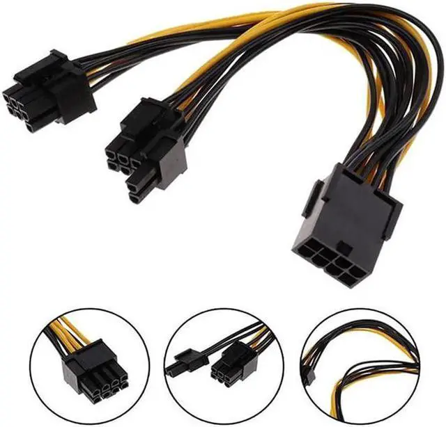 Alt view image 4 of 7 - 3 Packs GPU VGA PCIe 8 Pin Female to Dual 8 Pin (6+2) Male PCI Express Adapter Splitter Power Cable 9 inch
