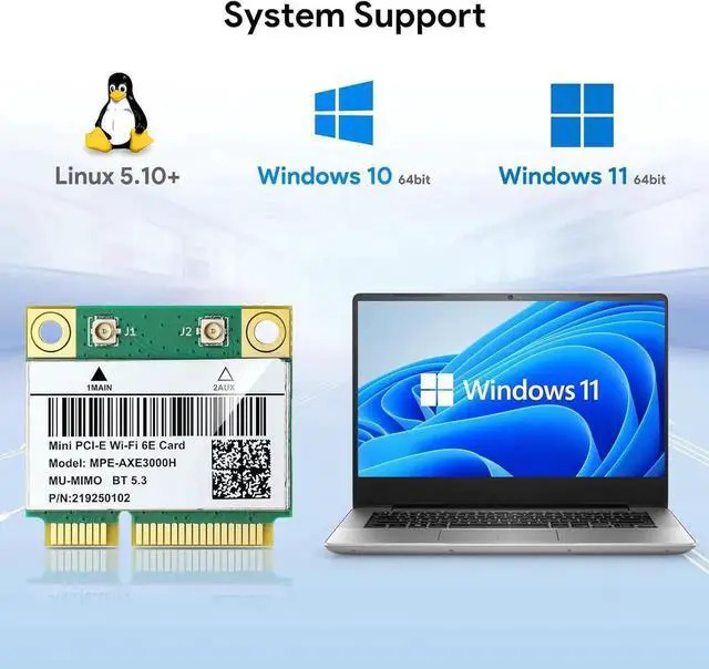Alt view image 3 of 6 - AX210HMW WiFi Card, Wi-Fi 6E Laptop Wireless Card Mini PCIE Interface, Tri-Band Wireless Module for Laptop, 802.11AX WiFi Adapter with Bluetooth 5.3, MU-MIMO, Supports Windows 11/10 (64bit)/Linux