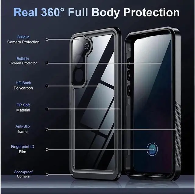 Alt view image 3 of 7 - for Samsung Galaxy S23 Case Waterproof Built-in Lens & Screen Protector[ Shockproof][12 FT Military Drop Proof][Du Standproof][IP68 Underwater] Cover
