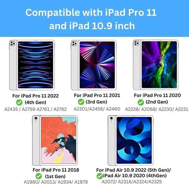 Alt view image 7 of 7 - Case for iPad Air 5th 4th Gen 10.9 inch / iPad Pro 11 Inch 2022 2021 2020 2018 Shockproof Protective Cover with Pencil Holder Folding Stand Smart Magnetic Cover Auto Sleep/Wake