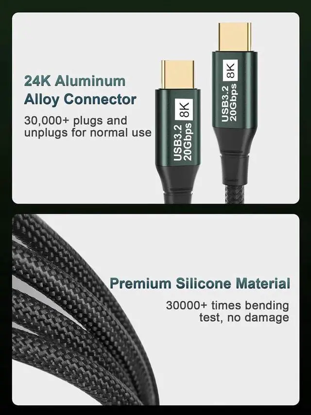 Alt view image 2 of 7 - USB C to USB C Monitor Cable 6.6FT 8K@60Hz USB C Display Cable-100W PD Fast Charging-USB 3.1 Gen 2 20Gbps Type-C Data Transfer, USBC to USBC Video Cable for iPhone 15 / 16 Plus Pro Max, MacBooks, iPad