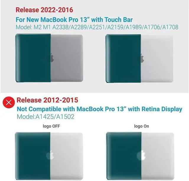 Alt view image 6 of 7 - Compatible with MacBook Pro 13 inch Case M2 2022 2021 2020-2016 A2338 M1 A2251 A2289 A2159 A1989 A1708 A1706 Plastic Hard Case with Keyboard Cover Skin