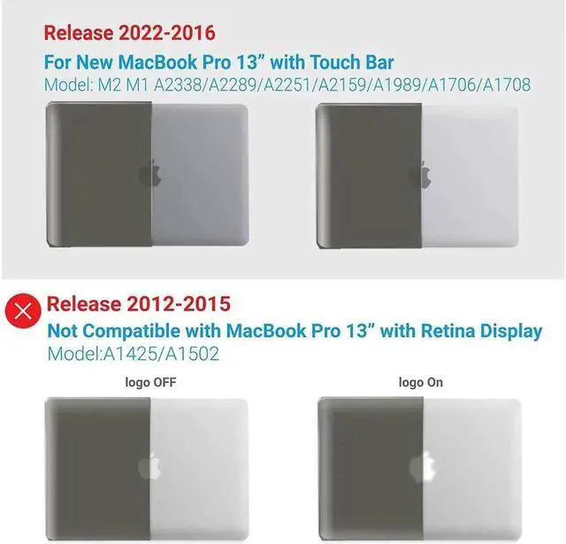 Alt view image 3 of 7 - Compatible with MacBook Pro 13 inch Case M2 2022 2021 2020-2016 A2338 M1 A2251 A2289 A2159 A1989 A1708 A1706 Plastic Hard Case with Keyboard Cover Skin