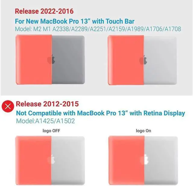 Alt view image 7 of 7 - Compatible with MacBook Pro 13 inch Case M2 2022 2021 2020-2016 A2338 M1 A2251 A2289 A2159 A1989 A1708 A1706 Plastic Hard Case with Keyboard Cover Skin