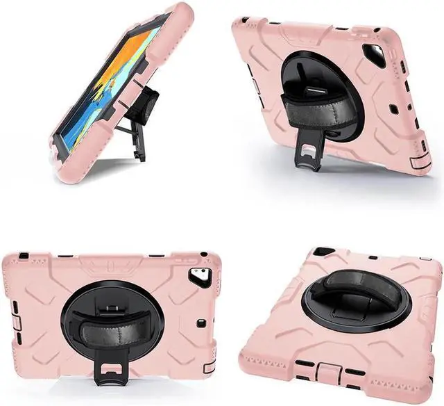 Alt view image 3 of 7 - Case for iPad 6th 5th Generation 9.7 inch 2018 2017 / iPad Pro 9.7 / iPad Air 2 Protective Cover with 360° Rotating Stand, Hand/Shoulder Strap, Pencil Holder Rose Gold