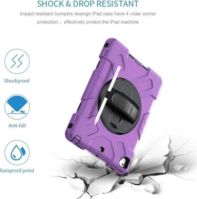 Alt view image 2 of 7 - Case for iPad 6th 5th Generation 9.7 inch 2018 2017 / iPad Pro 9.7 / iPad Air 2 Protective Cover with 360° Rotating Stand, Hand/Shoulder Strap, Pencil Holder Purple