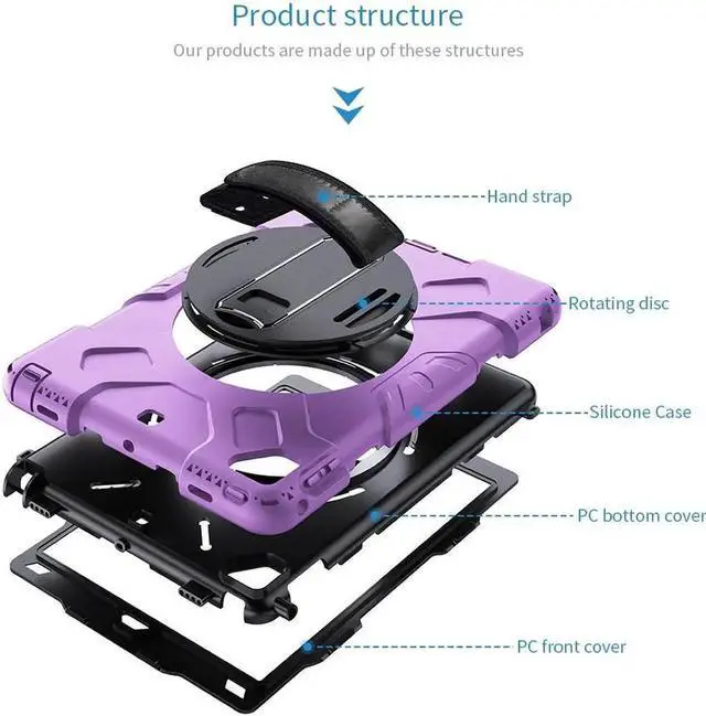 Alt view image 5 of 7 - Case for iPad 6th 5th Generation 9.7 inch 2018 2017 / iPad Pro 9.7 / iPad Air 2 Protective Cover with 360° Rotating Stand, Hand/Shoulder Strap, Pencil Holder Purple