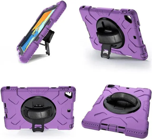 Alt view image 3 of 7 - Case for iPad 6th 5th Generation 9.7 inch 2018 2017 / iPad Pro 9.7 / iPad Air 2 Protective Cover with 360° Rotating Stand, Hand/Shoulder Strap, Pencil Holder Purple