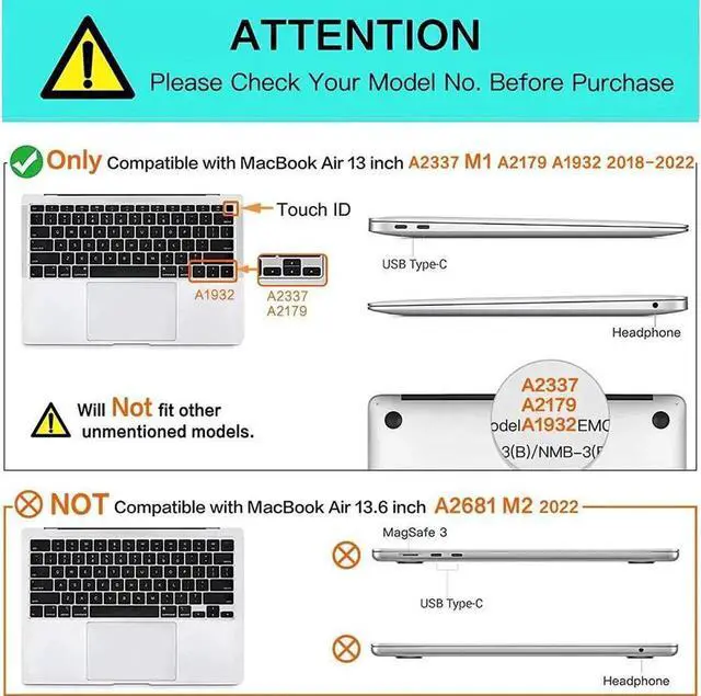 Alt view image 4 of 7 - Compatible with MacBook Air 13 inch Case 2022 2021-2018 Release A2337 M1 A2179 A1932 with Retina Display Touch ID Plastic Hard Shell with Keyboard Cover