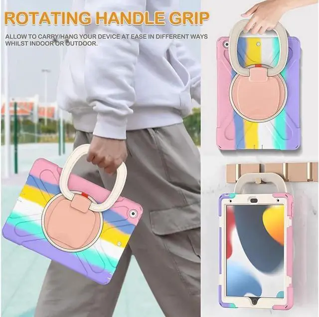 Alt view image 4 of 7 - For iPad 8th 7th Generation Case iPad 10.2 inch Case 2020 2019 Rugged Kids Cover with Rotating Stand /Pencil Holder/Carrying Strap