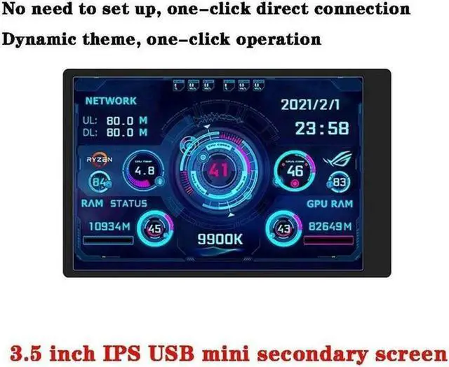 Alt view image 5 of 7 - 3.5 inch IPS USB Mini Screen AIDA64 PC CPU RAM HDD Data Monitor Computer Temperature Display Type-C Sub Screen