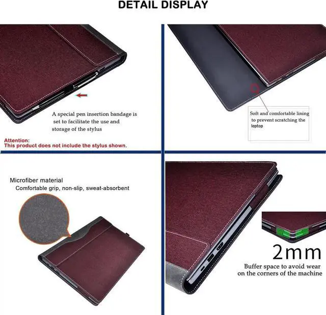Alt view image 6 of 7 - Laptop Case Cover for 14 inch Lenovo Yoga 9 2-in-1 14ILL10 / 14IMH9 & Yoga 9i 2-in-1 Gen 9 & Yoga Slim 9i Gen 10,PU Leather Notebook PC Protective Sleeve with Pen Holder Wine Red