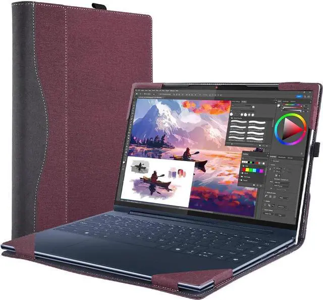 Main image of Laptop Case Cover for 14 inch Lenovo Yoga 9 2-in-1 14ILL10 / 14IMH9 & Yoga 9i 2-in-1 Gen 9 & Yoga Slim 9i Gen 10,PU Leather Notebook PC Protective Sleeve with Pen Holder Wine Red