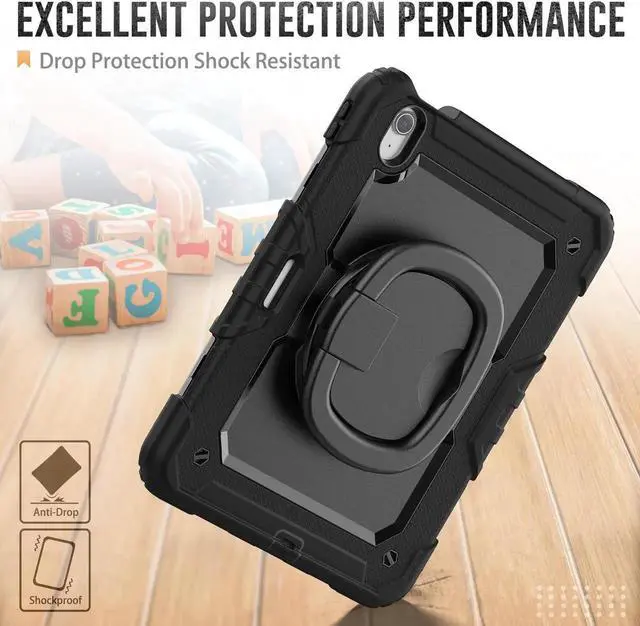 Alt view image 7 of 7 - Case for iPad Air 11 inch M2 M3 2025 2024 6th 7th Generation, Shockproof Protective Cover with Screen Protector, Rotating Stand, Hand/Shoulder Strap, Pencil Holder