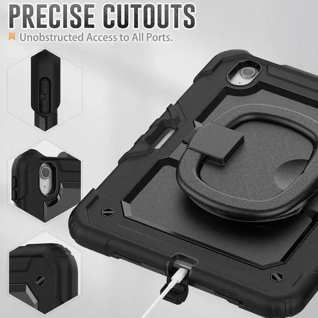 Alt view image 6 of 7 - Case for iPad Air 11 inch M2 M3 2025 2024 6th 7th Generation, Shockproof Protective Cover with Screen Protector, Rotating Stand, Hand/Shoulder Strap, Pencil Holder