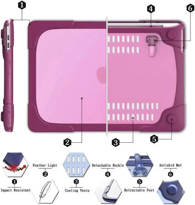 Alt view image 4 of 7 - for MacBook Pro 15 inch with Retina Dispaly Model A1398 2012-2015 Release, Keyboard Cover Heavy Duty Plastic Hard Shell Case with Fold Kickstand, Keyboard Cover Purple