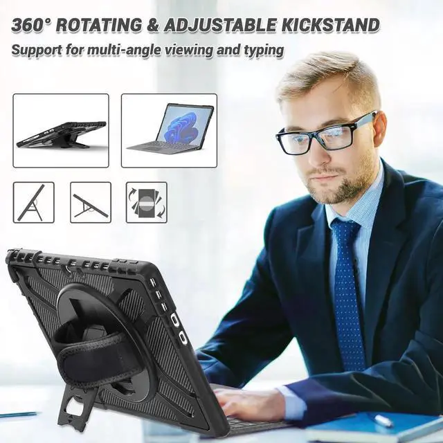 Alt view image 2 of 7 - for Microsoft Surface Pro 11 Pro 10 Pro 9 Case 13 inch Rugged Protective Case for Surface Pro 11 10 9 with Rotating Stand & Hand Strap Pen Holder Compatible with Type Cover Keyboard + Stylus