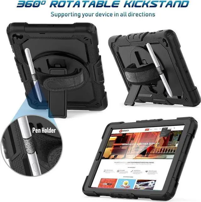Alt view image 5 of 7 - Case for Samsung Galaxy Tab A 10.1 inch 2019 SM-T510/SM-T515/SM-T517 with Screen Protector Shockproof Protective Cover with Pen Holder Stand and Shoulder Strap Stylus Pen