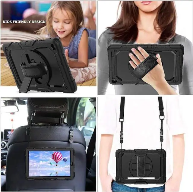 Alt view image 2 of 7 - Case for Samsung Galaxy Tab A 10.1 inch 2019 SM-T510/SM-T515/SM-T517 with Screen Protector Shockproof Protective Cover with Pen Holder Stand and Shoulder Strap Stylus Pen