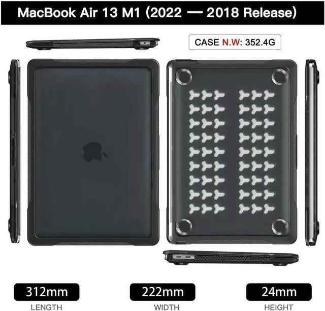 Alt view image 4 of 7 - Compatible with MacBook Air 13 inch Case 2022 2021-2018 Release A2337 M1 A2179 A1932 Retina Display Touch ID Rugged Hard Shell Shockproof Cover with Keyboard Skin